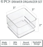 STORi SimpleSort 6-Piece Stackable Clear Drawer Organizer Set | 3" x 3" x 2" - Image 2