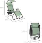 Best Choice Products Folding Zero Gravity Outdoor Recliner Patio Lounge Chair w/Adjustable Canopy Shade, Headrest, Side Accessory Tray, Textilene Mesh - Sage Green - Image 2
