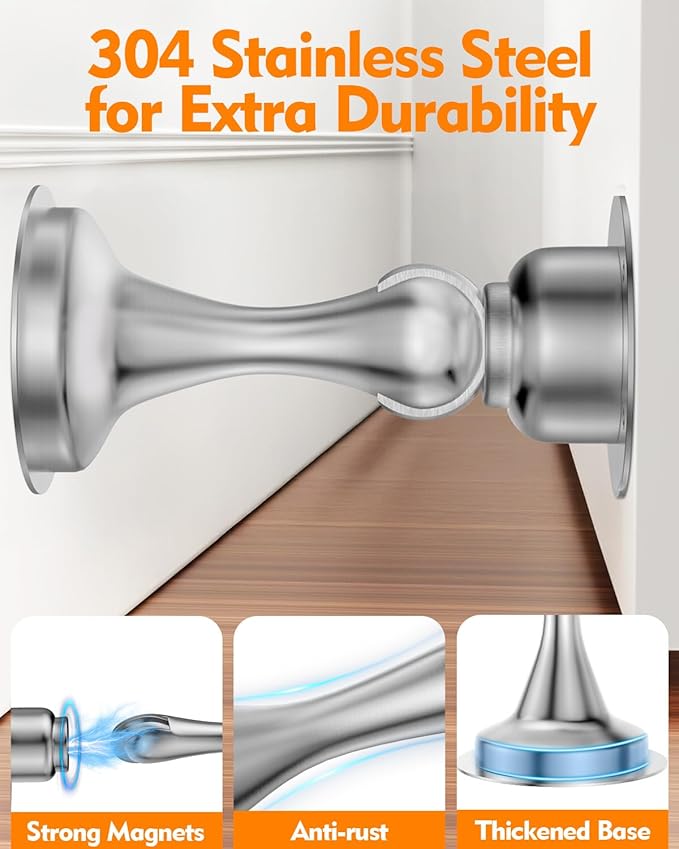 Door Stoppers Magnetic Door Catch, Stainless Steel Magnetic Door Stop 2 Pack - Image 3