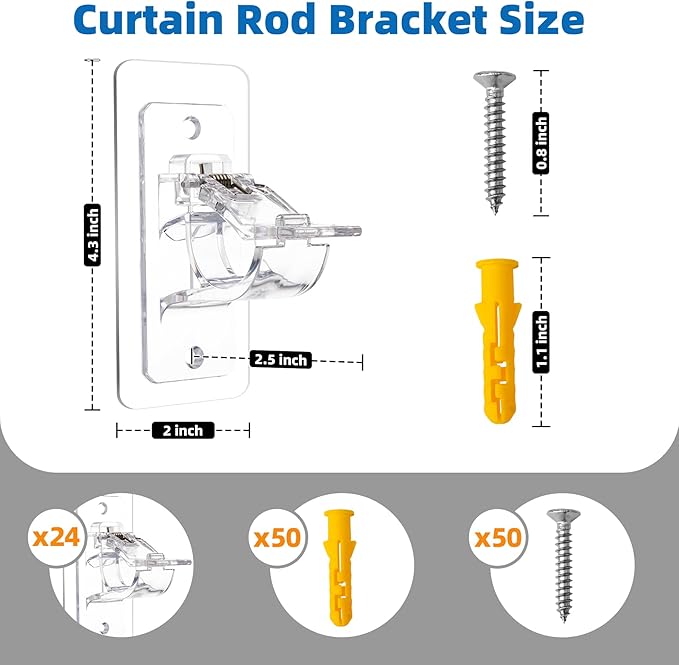 24-Pack No Drill Needed Curtain Rod Holders Brackets, Self Adhesive Rod Holder - Image 7