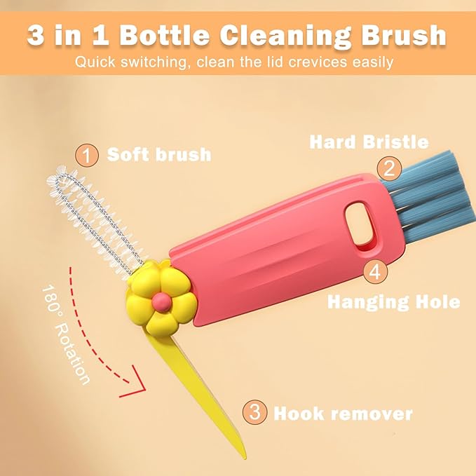 FANTEXY 3 in 1 Cup Lid Cleaning Brush Set, 3 Pieces Multifunctional Bottle - Image 5