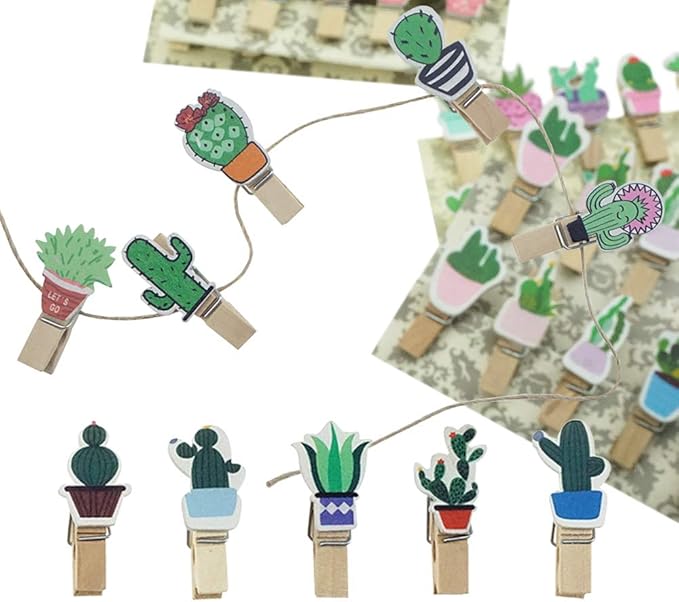 SaktopDeco 60 Counts Mini Cactus Wooden Clothespins - Image 3