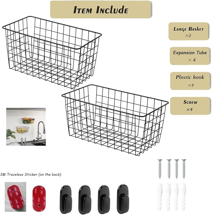 2 Pack【Extra Large】Hanging Kitchen Basket, Wire Storage Basket, - Image 3