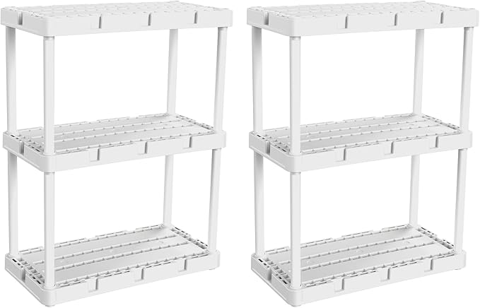 Gracious Living 2 Pack Light Duty Storage Shelves, Knect-A-Shelf 3-Shelf Ventilated Shelving Rack Organizer for Home, Garage, Basement, Laundry, White by GraciousLiving