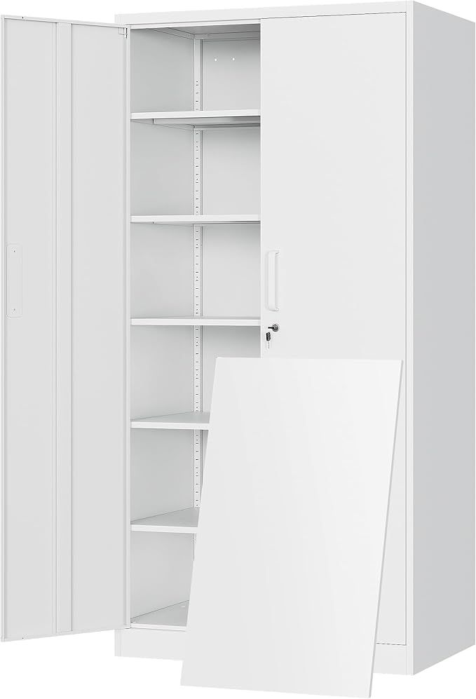 Yizosh Metal Storage Cabinet with Locking Doors and 5 Adjustable Shelves,- 72" Garage Storage White Steel Lockable File Cabinet for Office,Home,Garage by Yizosh