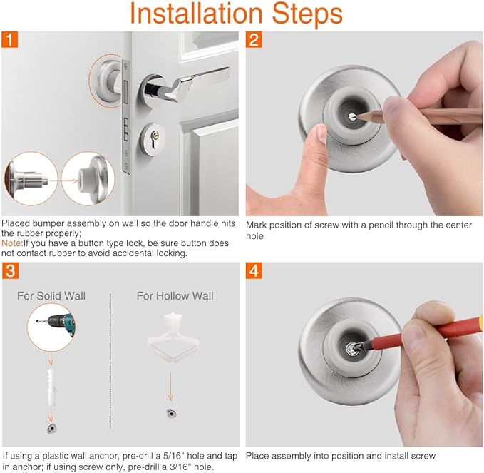 5 Pack Concave Wall Door Bumper Stop Brushed Satin Nickel – 2-1/2” Outside - Image 6
