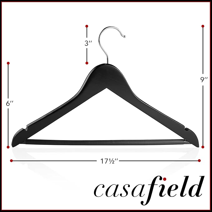 Casafield - 20 Black Wooden Suit Hangers - Premium Lotus Wood - Image 5