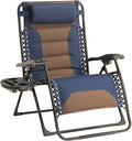 Zero Gravity Chair Oversized Padded Recliner with Adjustable Headrest & Cup Holder - 600D Oxford Folding Lounge Chair for Outdoor Camping, Patio, Poolside (Brown & Blue) by Unknown