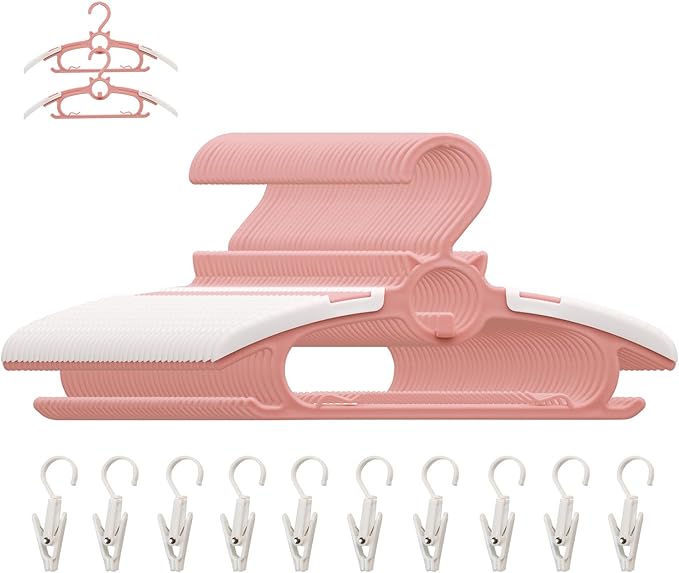 50pcs Pink Baby Hangers, Non-Slip and Extendable Laundry Infant Pant Hanger by Gencuoir