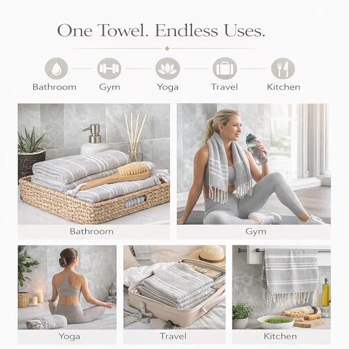 Clotho 4 Pack Silver Gray Turkish Hand Towels - Image 4