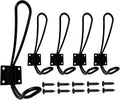 Wire Coat Hooks Black, 5 Pack Rustic Wall Hooks Heavy Duty Double Prong Wall by Mokife