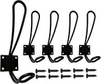 Wire Coat Hooks Black, 5 Pack Rustic Wall Hooks Heavy Duty Double Prong Wall by Mokife