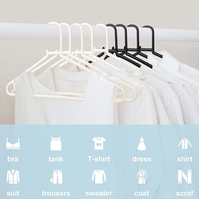 Black Plastic Hangers 50 Pack, Light Weight Durable Clothes Hangers G-Shape - Image 2
