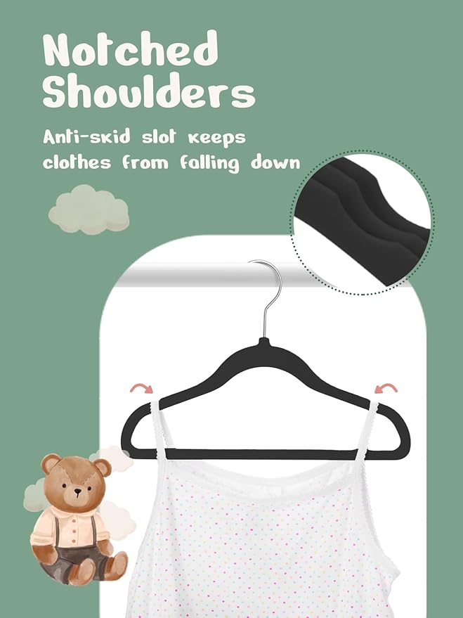 HOUSE DAY 11 Inch Velvet Baby Hangers 50 Pack Black, Premium Kids Hangers - Image 3
