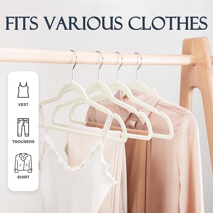 HOUSE DAY Ivory Velvet Hangers 40 Pack, Non Slip Clothes Felt Hanger Heavy Duty - Image 3