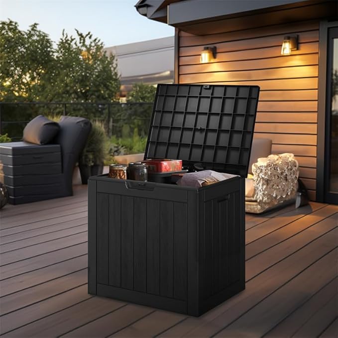 36 Gallon Outdoor Deck Box, Lockable Waterproof Outdoor Storage Boxes For Garden Tools,Indoor Cushions,Accessories Outside Storage Resin Weatherproof Container(Black) - Image 7