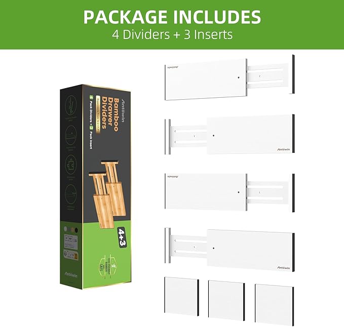 ANTOWIN 4 Pack Expandable Drawer Dividers, 4.7'' High, Extend from 12.2'' to - Image 9