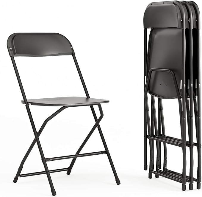 Flash Furniture Hercules Series Plastic Folding Chairs for Parties and Weddings, Stackable Commercial Event Seats with 650-lb. Static Weight Capacity, Set of 4, Black by FlashFurniture