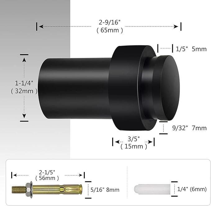 Door Stoppers 2.5 Inch Floor Door Stop Cylindrical Black Doorstop Rubber Bumper - Image 2