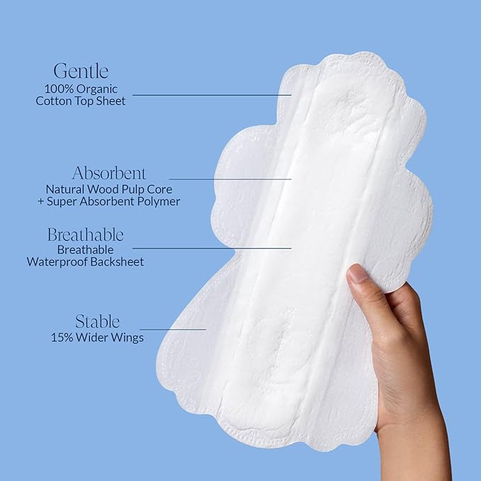 100% Large Organic Pads for Women, Ultra Thin Heavy Flow Sanitary Napkins - Image 5