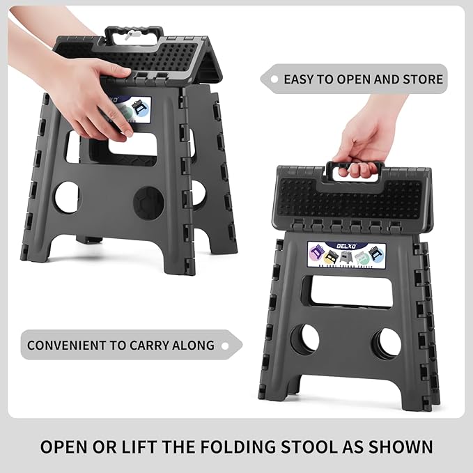 Delxo Folding Step Stool 13 inch Height Heavy Duty Foldable Step Stools for Adults and Kids,Kitchen Small Collapsible Fold Up Stepping Stool 1 Pack in Grey Dotted Texture - Image 7