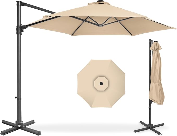 Best Choice Products 10ft Offset Cantilever Hanging Market Patio Umbrella, Smooth 360° Rotation, 8 Sturdy Ribs, Easy Adjustment - Sand by BestChoiceProducts