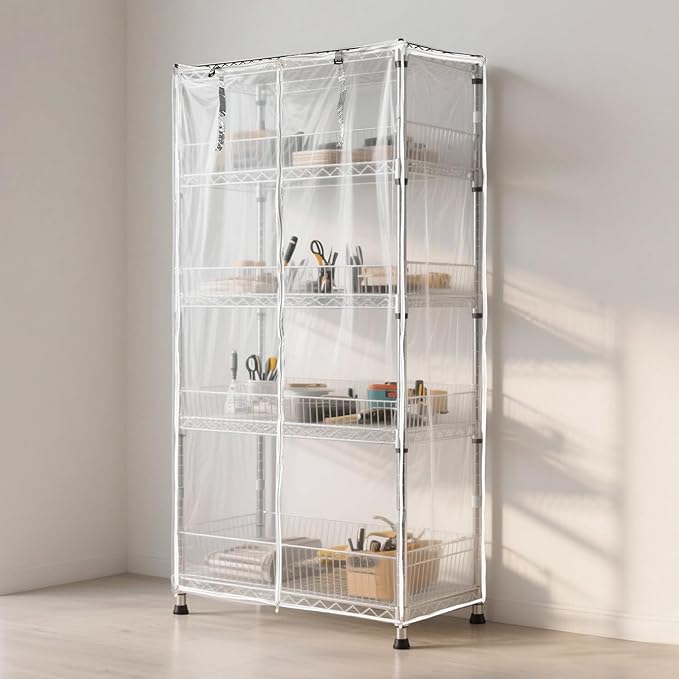 Waterproof Shelf Cover,Durable Dustproof Storage Wire Rack Covers,Outdoor Shelving Covers for Wire Shelves with Zipper 36''x18''x72'',Clear,Cover Only - Image 2