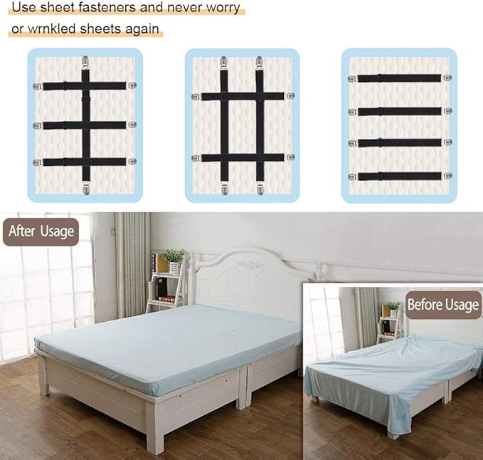 4Pcs Adjustable Bed Sheet Straps Clips, Elastic Mattress Sheet Fasteners Holder - Image 3