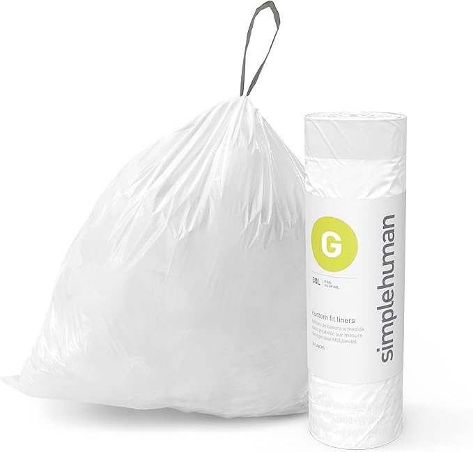 simplehuman Code G Custom Fit Drawstring Trash Bags, 30 Liter / 8 Gallon by Simplehuman