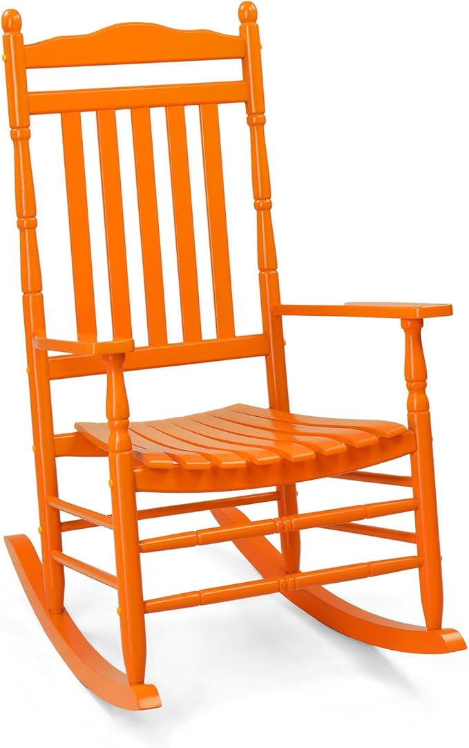 VINGLI Wooden Rocking Chair, Outdoor Chair with 450 lbs Support, Relaxing Rocker with Solid Wood High Back Seat Reclining Seat for Deck, Garden, Backyard, Porch, Indoor or Outdoor Use (Orange, 1PC) by VINGLI