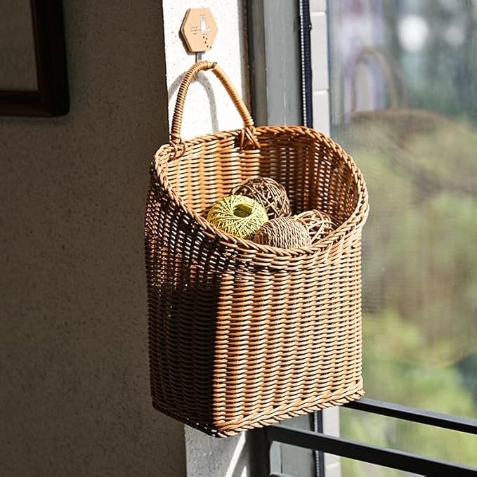 Woven Hanging Wicker Basket for Door, Handmade Rattan Hanging Wall Baskets for - Image 6