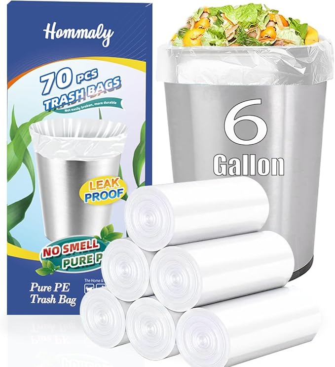 6 Gallon 70 pcs Clear Trash Bags Strong Clear Garbage Bags, Bathroom Trash Can by HOMMALY