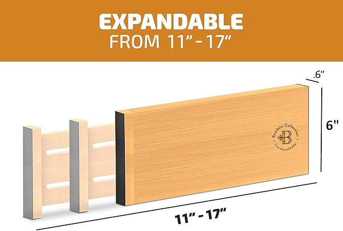 6 Pack Drawer Dividers 6 Inch High, 11”-17" Adjustable Bamboo Organizers Large - Image 2