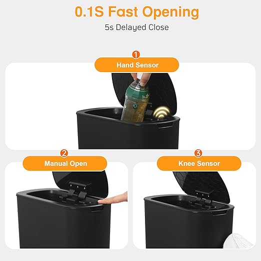 Bathroom Trash Can with Lid 5 Gallon Black Motion Senor Automatic Garbage Cans - Image 6