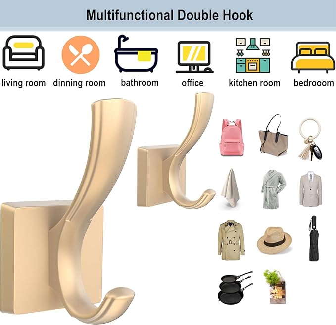 Gold Coat Hooks, Towel Robe Hooks Bathroom Entryway Mudroom Pool Hooks - Image 2