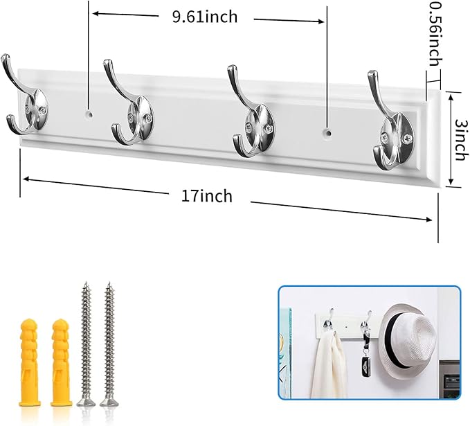 Coat Rack Wall Mounted White, Heavy Duty Zinc Alloy Wall Hook Rack - Image 2