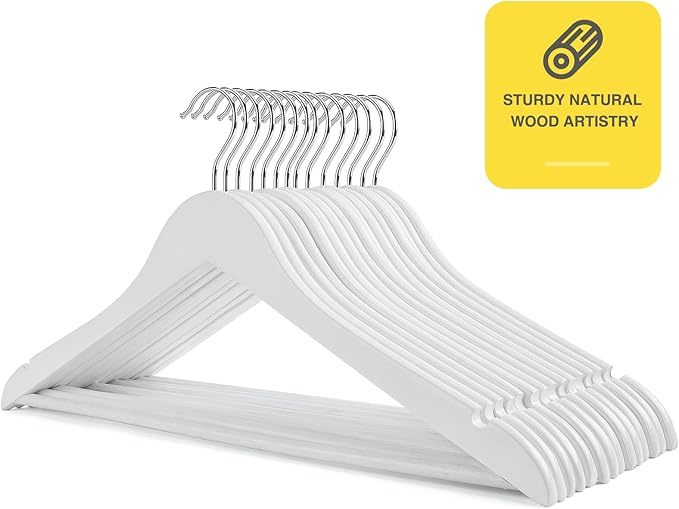 White Wooden Hangers 30 Pack Slim Coat Hangers - Image 6