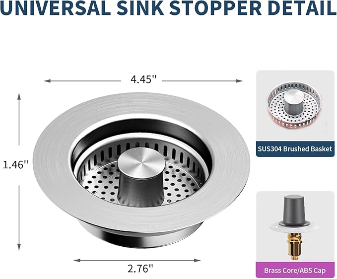 3-in-1 Kitchen Sink Drain Strainer Stopper – 304 Stainless Steel Pop Up Sink - Image 4