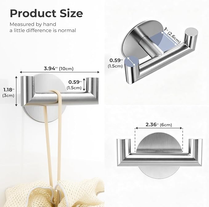 2 Pack Brushed Nickel Bathroom Hooks - Image 3