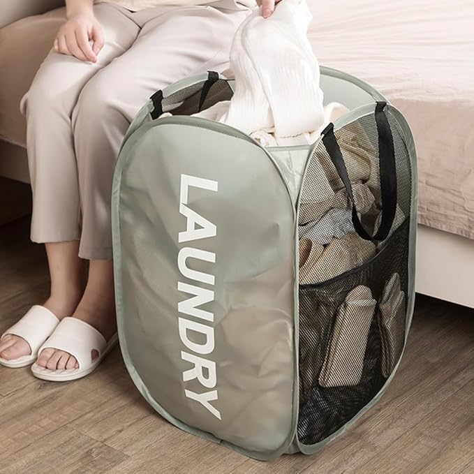 Larpur Pop Up Laundry Baskets, 2 Pack Mesh Laundry Hampers Collapsible Clothes - Image 3