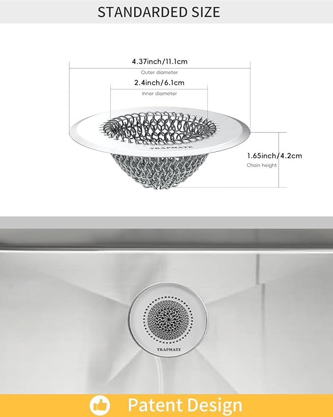 TRAPMATE Kitchen Sink Drain Strainer, Reversible Chain Mesh Sink Strainer - Image 6