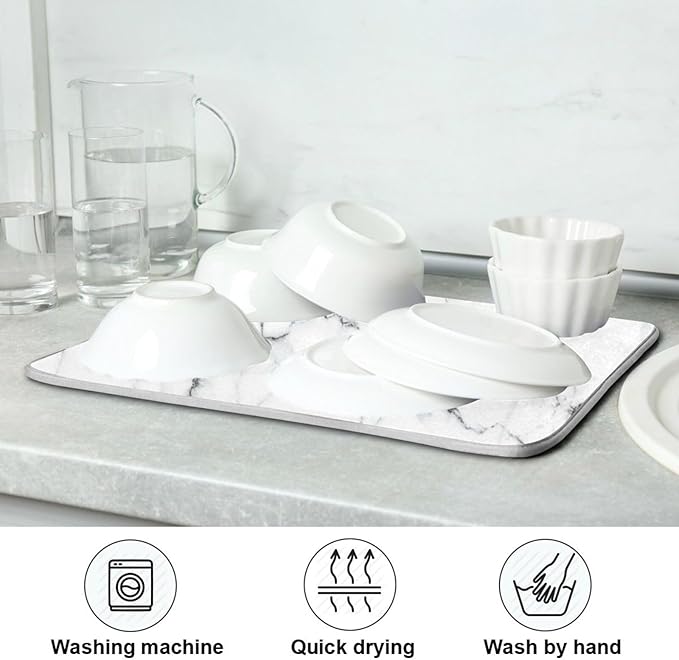White Grey Marble Dish Drying Mat - Image 7