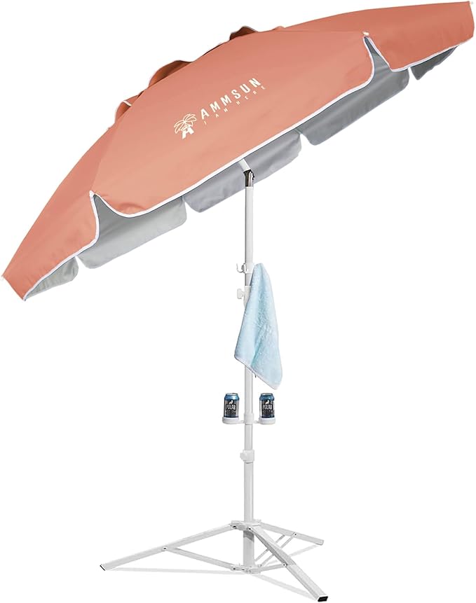 AMMSUN Shade Umbrella, Premium Portable Umbrella with Stand, 6.5ft Lightweight Free Standing Canopy for Sporting Games, Adjustable Instant Sun Protection and Easy to Carry, Peach Pink by AMMSUN