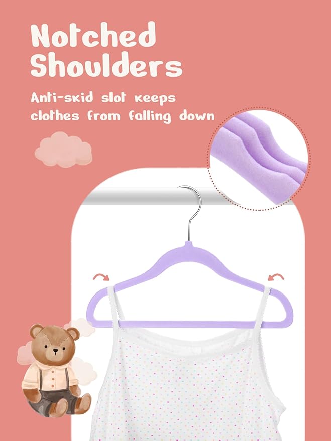 HOUSE DAY 11 Inch Velvet Baby Hangers 50 Pack Lt-Purple, Premium Kids Hangers - Image 3