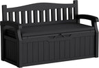 Greesum 80 Gallon Heavy-Duty Outdoor Storage Bench with Cushion, UV-Resistant Resin Bench with Armrest, Deck Box for Garden, Poolside, Patio, Black by BuynowfromGreesum