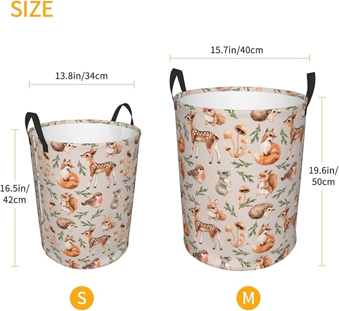 Forest Little Animal Laundry Hamper Bag, Deer Squirrel Hedgehog Fox Round - Image 4