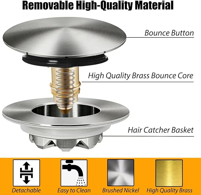 Bathtub Drain Stopper, Pop Up Tub Stopper and Cover, Bottom - Image 5