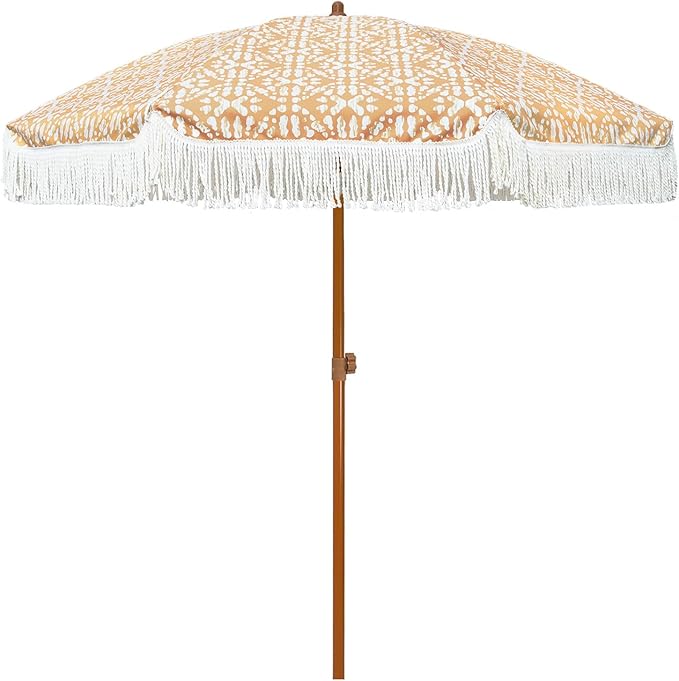AMMSUN 7ft Patio Umbrella with Fringe Outdoor Tassel Umbrella UPF50+ Premium Steel Pole and Ribs Push Button Tilt, Retro Bohemian by AMMSUN