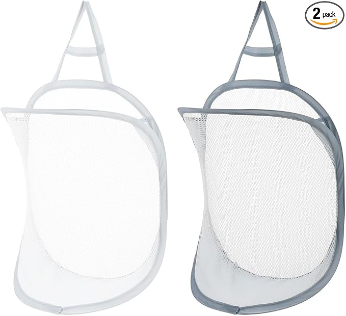 2pcs mesh foldable laundry basket, dirty clothes storage bag basket frame bucket by Unknown