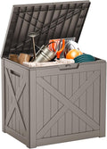 ROJIK Outdoor Storage Housing Deck Box - Waterproof Patio Furniture, Garden Tools, Cushions, Pool Accessories Storage Bench with Lockable Lid and Side Handles (Grey 38 Gal) by ROJIK